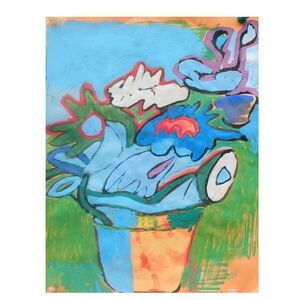 Abstract Floral Canvas Art with Blue and Green Accents